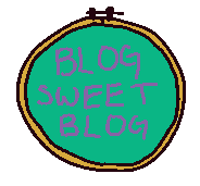 a cartoon drawing of an embroidery hoop with 'BLOG SWEET BLOG' written on it.
