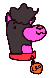 a cartoon drawing of a grey and pink shiba with a tag that says 'Cro'
