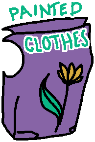 a cartoon drawing of a vest with the words 'PAINTED CLOTHES' written above and on it.