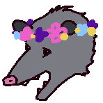 a cartoon drawing of a possum head wearing a flower crown